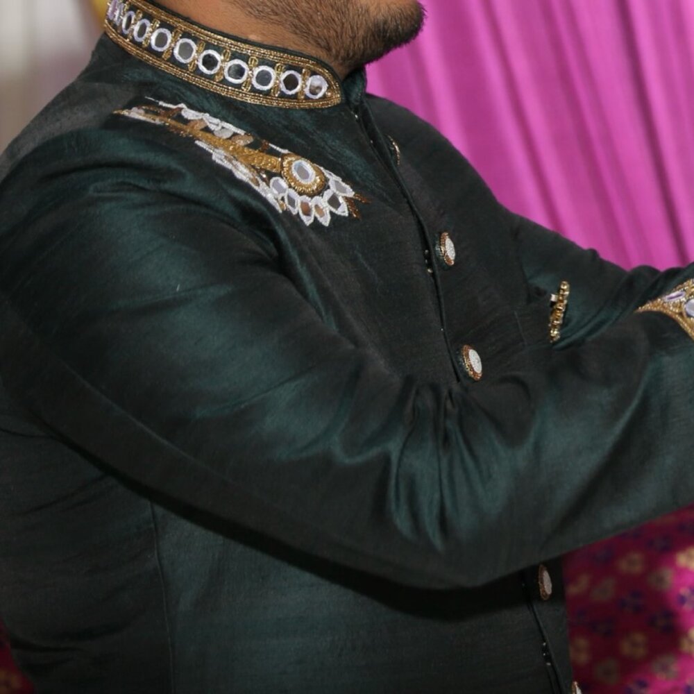 Men's Heavy Sherwani in Green color